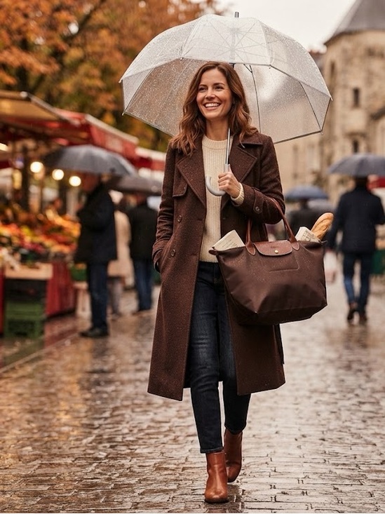 Longchamp Handbags - LONGCHAMP Classic Brown Nylon Tote Bag with Leather Trim